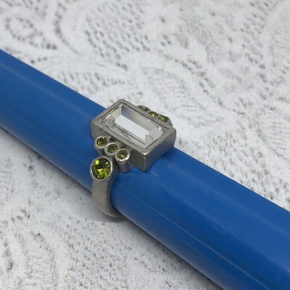 Lia Sophia Silver Tone Baguette Crystal/glass Ring Statement Modernist Style - Picture 2 of 7